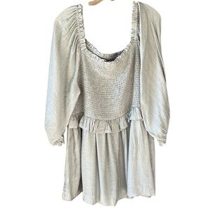 Oddy Sz 3X Bohemian Light Gray Smock Milkmaid Blouse Top Babydoll